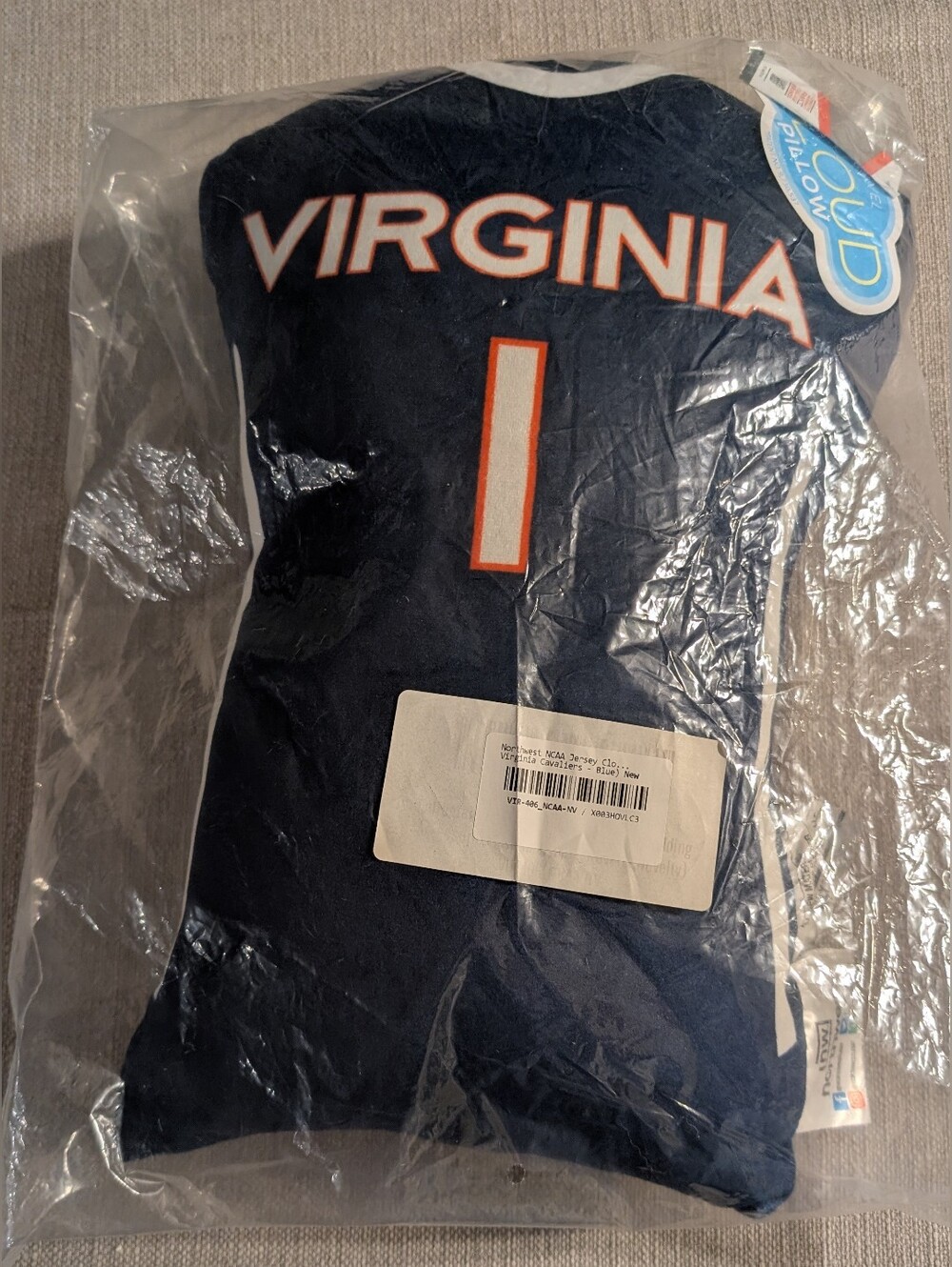 NWT, Open Bag University of Virginia Jersey Pillow Soft and Plush